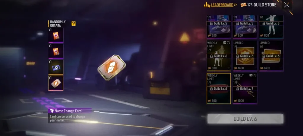 Guild store image, How To Get A Name Change Card in Free Fire image
